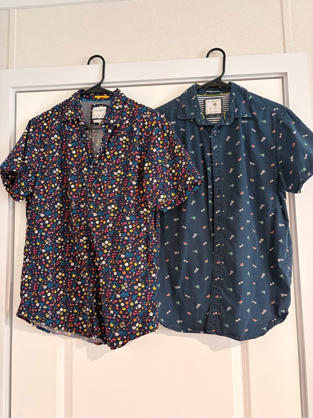 Denim & Flower Navy Floral and Navy Parrot Short-Sleeve Shirts Set